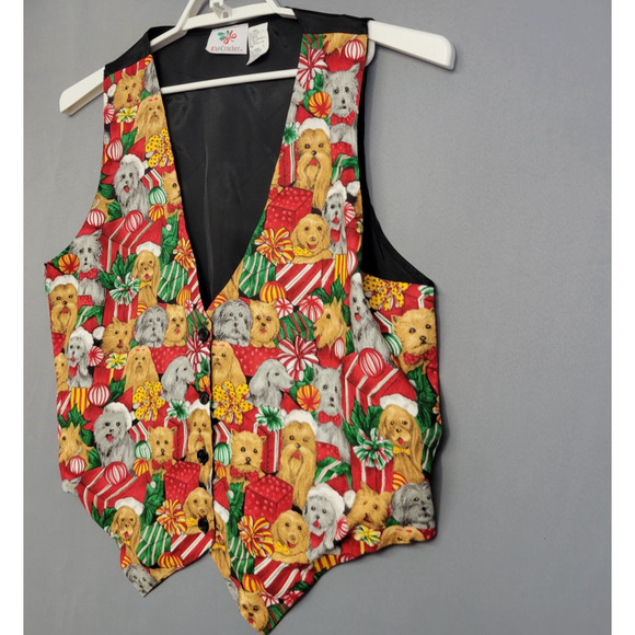 Vintage Nutcracker Christmas Vest Womens L Button Front Dogs100% Cotton Holiday - Picture 3 of 11